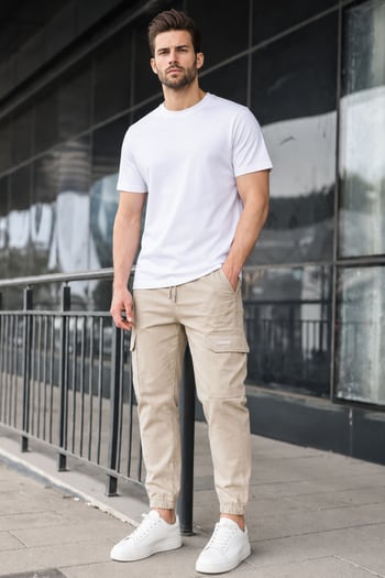 Men Cargo Beige Trousers 5437