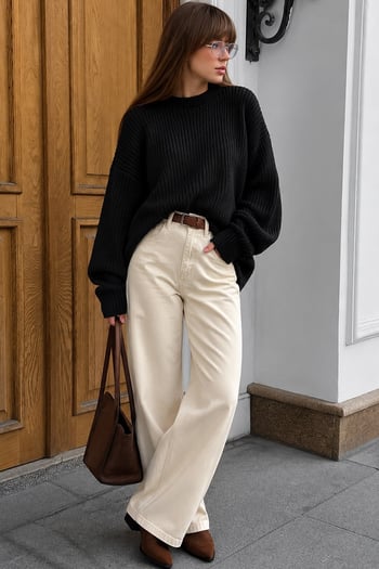 Women Black Knitted Basic Sweater MG1304