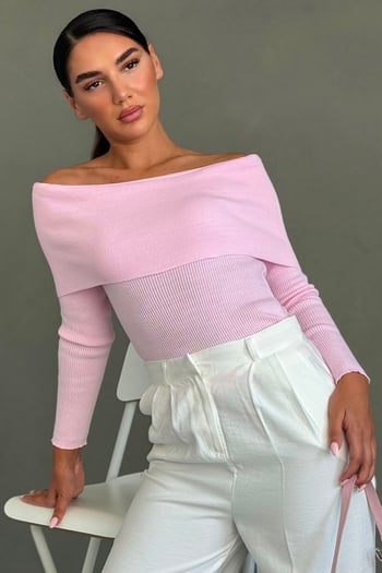 Pembe Madonna Yaka Uzun Kollu Triko Kazak MG2184