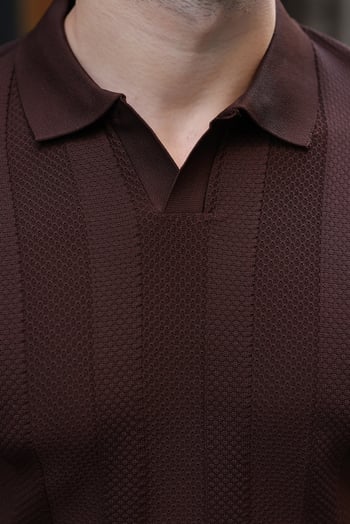 Kahverengi Regular Fit Polo Yaka Triko Erkek Kazak E7509