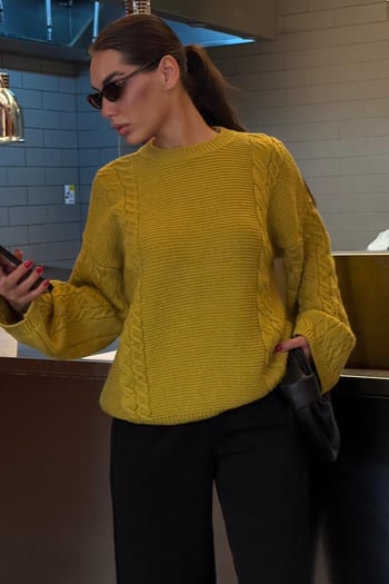 Yeşil Bisiklet Yaka Örgü Desen Kadın Triko Kazak MG2601