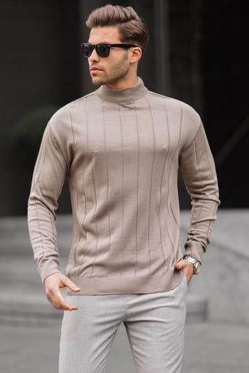 Vizon  Slim Fit Yarım Balıkçı Yaka  Çizgili Tüylenmeyen Erkek Triko Kazak 6344