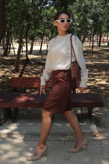 Bej Bisiklet Yaka Kadın Triko Kazak Mg2494