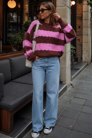 Pembe Desenli Oversize Kazak MG1205