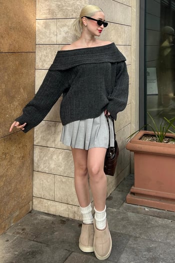Antrasit Madonna Yaka Kadın Kazak MG2274