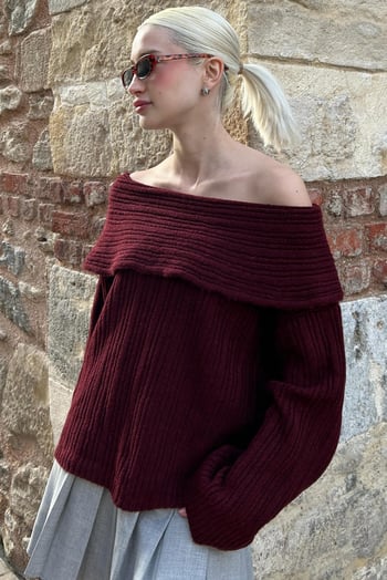 Bordo Madonna Yaka Kadın Kazak MG2274