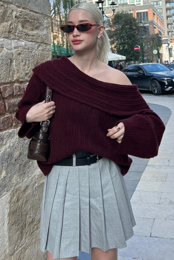 Bordo Madonna Yaka Kadın Kazak MG2274