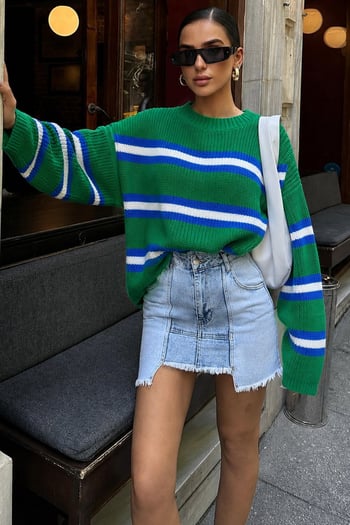 Green Striped Knitted Sweater MG1244