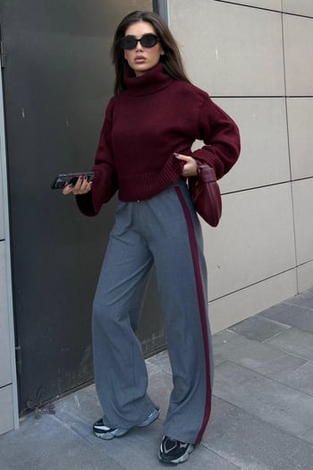 Bordo Boğazlı Kadın Triko Kazak MG2255