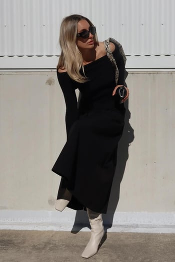 Siyah Madonna Yaka Uzun Kollu Triko Kazak MG2184