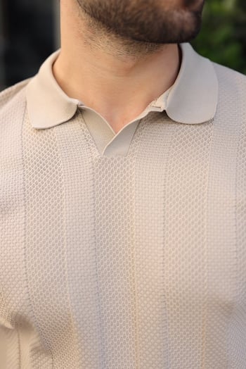 Taş Rengi Regular Fit Polo Yaka Triko Erkek Kazak E7509