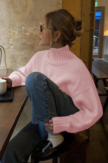 Pembe Boğazlı Kadın Triko Kazak Mg2535