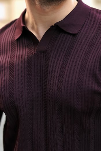 Mürdüm Polo Yaka Desenli Over Fit Erkek Triko Kazak E7517