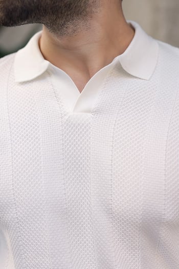 Beyaz Regular Fit Polo Yaka Triko Erkek Kazak E7509