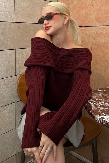 Bordo Madonna Yaka Kadın Kazak MG2274