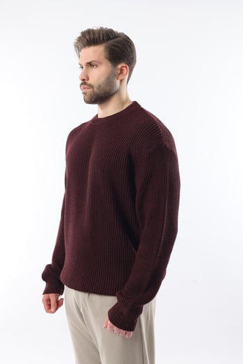 Bordo Bisiklet Yaka Triko Erkek Kazak E7410