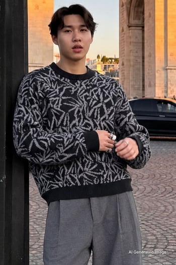Black Designed Knitwear Sweater 5767