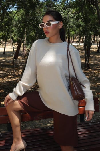 Bej Bisiklet Yaka Kadın Triko Kazak Mg2494