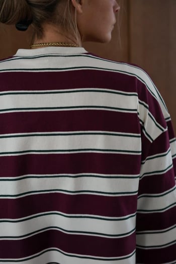 Bordo Bisiklet Yaka %100 Pamuklu Çizgili Uzun Kollu Tişört MG2362