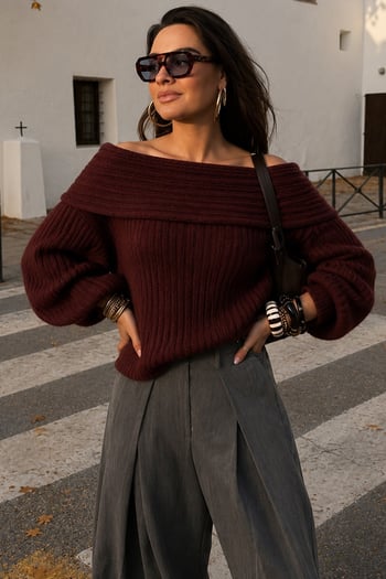 Bordo Madonna Yaka Kadın Kazak MG2274