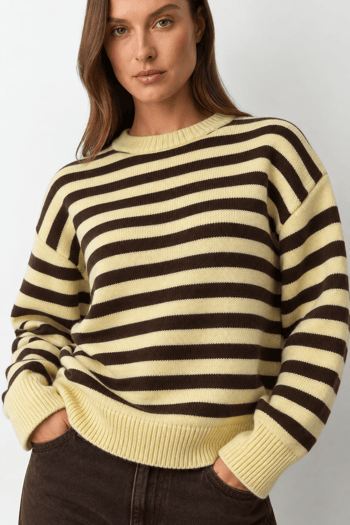 Sarı Çizgili Bisiklet Yaka Oversize Kadın Kazak MG2894