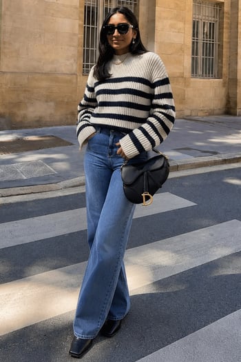 Mad Girls White Striped Sweater MG1298