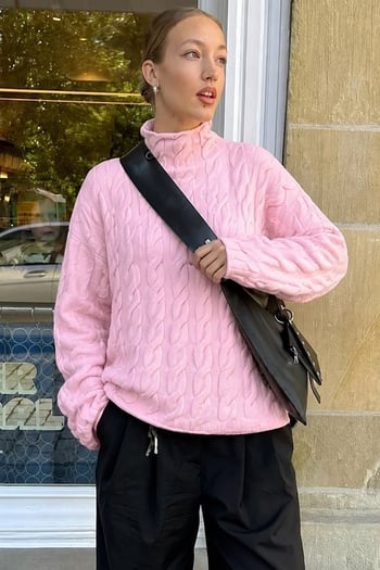 Pembe Balıkçı Yaka Örme Triko Kazak MG2172