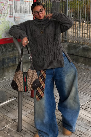 Antrasit Boğazlı Triko Kazak MG2376