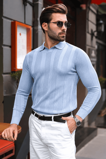 Bebe Mavisi Regular Fit Polo Yaka Triko Erkek Kazak E7509