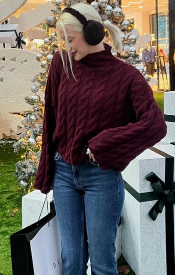 Bordo Balıkçı Yaka Örme Triko Kazak MG2172