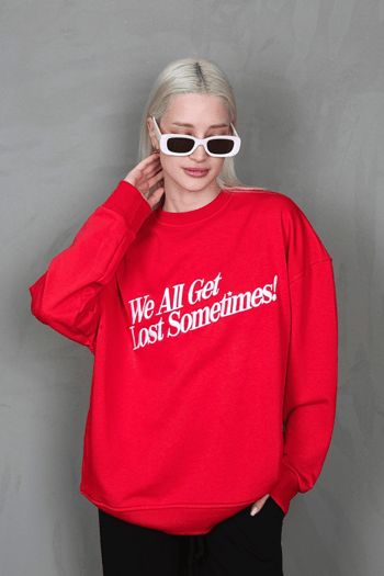 Kırmızı Baskılı Sweatshirt MG1901