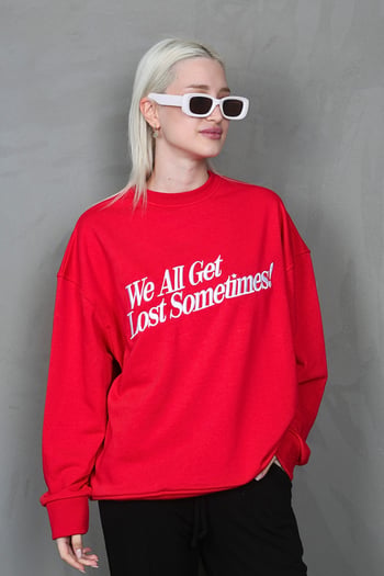 Kırmızı Baskılı Sweatshirt MG1901