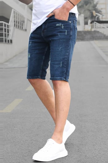 Koyu Mavi Normal Bel Erkek Jean Şort 6349