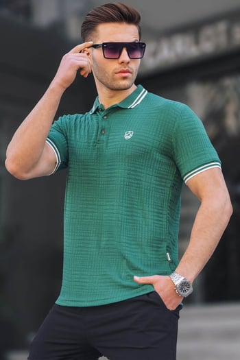 Koyu Yeşil Basic Regular Fit Erkek Polo Yaka Tişört 6100