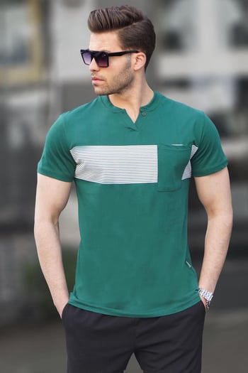 Koyu Yeşil Cep Detaylı Regular Fit Erkek Tişört 6094