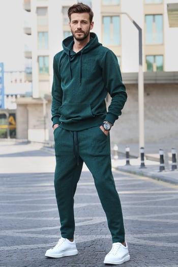 Dark Green Hoodie Basic Tracksuit 5903