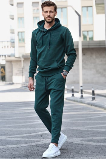 Dark Green Hoodie Basic Tracksuit 5903