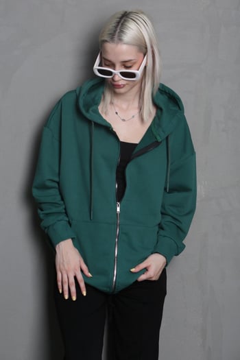 Koyu Yeşil Kapüşonlu Basic Sweatshirt MG1900