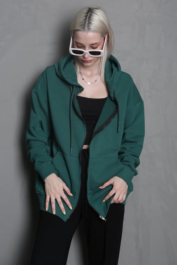 Koyu Yeşil Kapüşonlu Basic Sweatshirt MG1900
