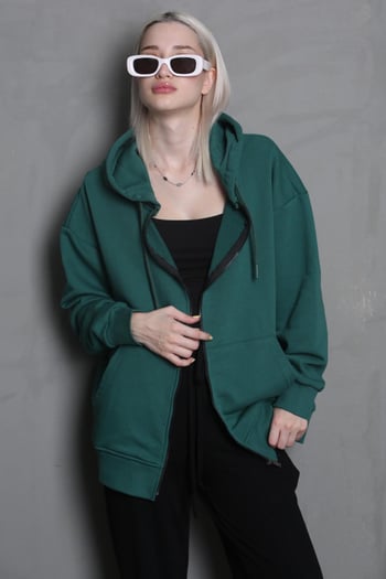 Koyu Yeşil Kapüşonlu Basic Sweatshirt MG1900