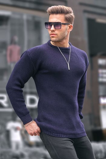 Lacivert Basic Triko Erkek Kazak 5990