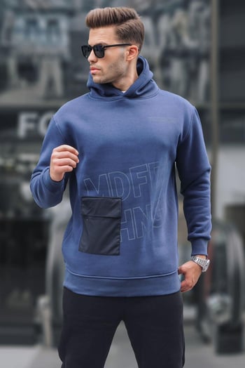 Lacivert Baskılı Kapüşonlu Sweatshirt 6148