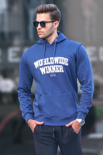 Lacivert Baskılı Kapüşonlu Sweatshirt 6149
