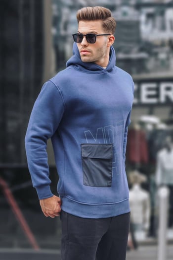Lacivert Baskılı Kapüşonlu Sweatshirt 6148