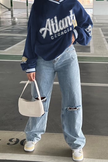 Navy Blue Printed V Neck Sweatshirt MG1576