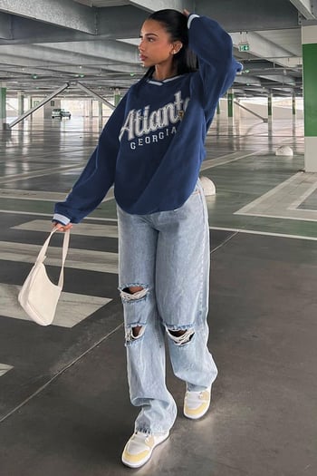 Navy Blue Printed V Neck Sweatshirt MG1576