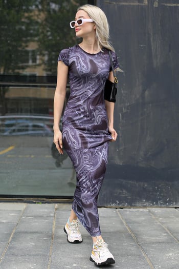 Siyah Batik Desen Uzun Elbise MG1723