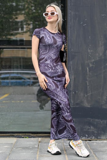 Siyah Batik Desen Uzun Elbise MG1723
