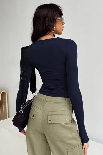 Lacivert Bisiklet Yaka Basic Uzun Kollu Bluz MG1701
