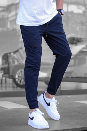 Lacivert Fermuar Detaylı Paraşüt Jogger Pantolon 